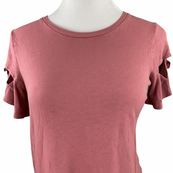 TopShop Dusty Rose Cute Cut Out Bow Sleeve Tee - Picture 2 of 12